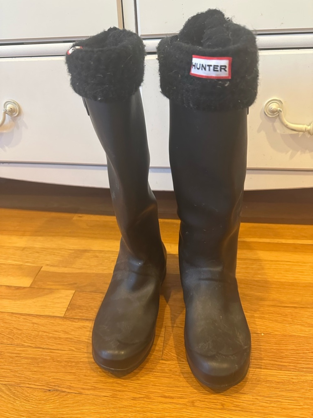 Hunter Black Tall Rubber Boots with Knit Liners